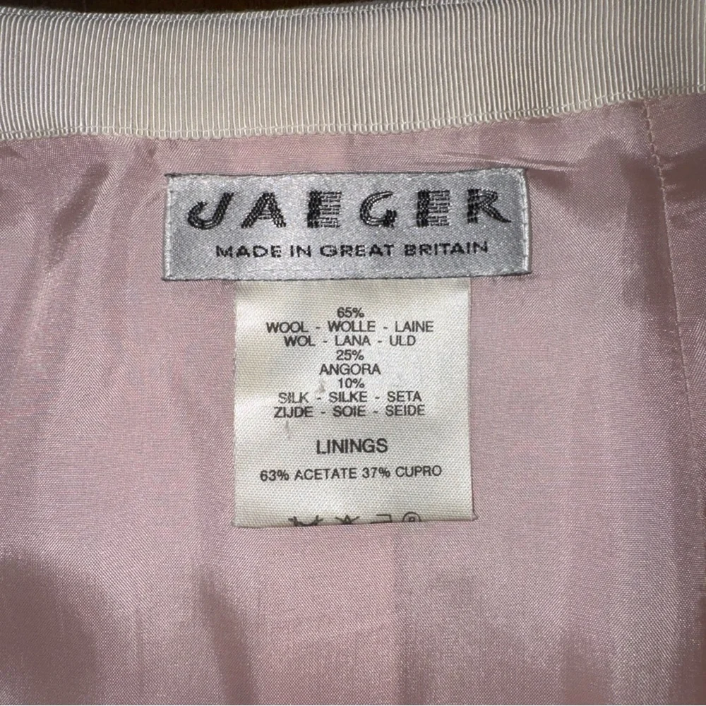 Jaegar Wool Silk Blend Pink 2 pc Skirt Suit Womens 10 Vintage British Luxury - Picture 12 of 16